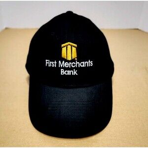First Merchant Bank Black Baseball Cap Embroidered Logo Adjustable KC Cotton